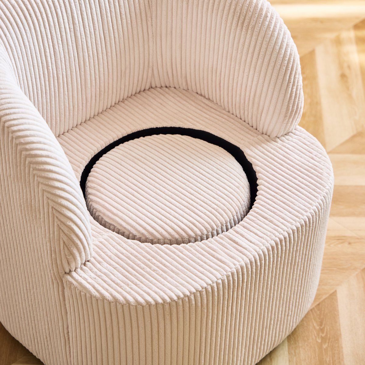 Fauteuil pivotant et pouf, tissu, HALMSTAD beige, NORDLYS