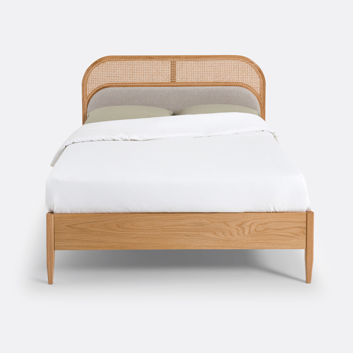Cama em palhinha e veludo, com estrado, Buisseau carvalho/bege, LA REDOUTE INTERIEURS