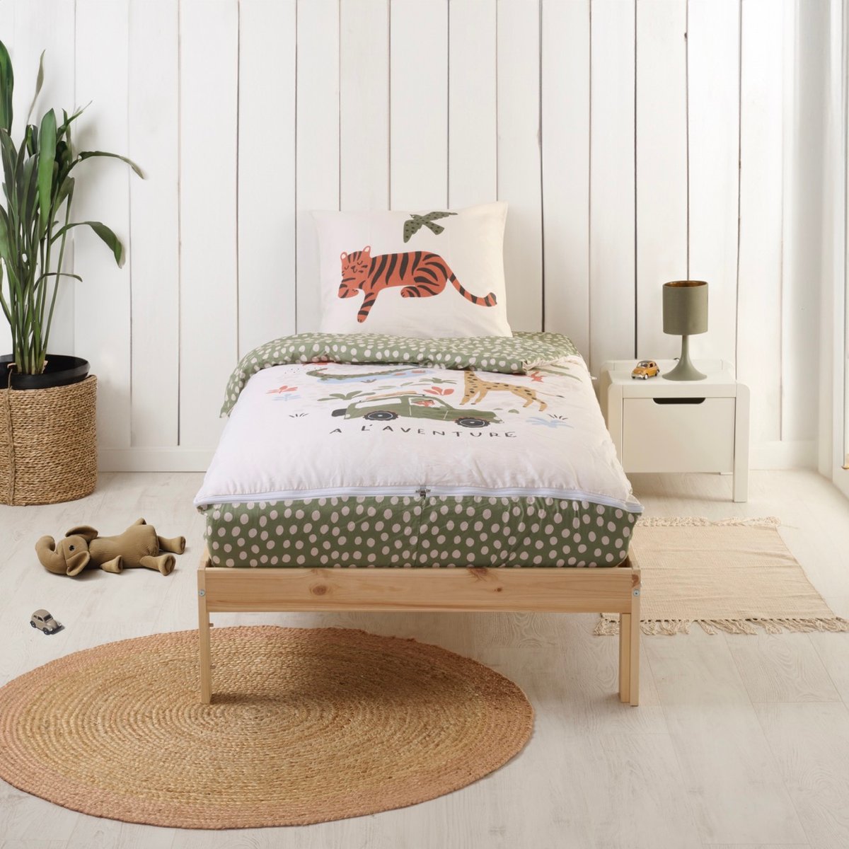 Caradou® sans couette Jungle Parure de lit enfant vert clair, BLEU CALIN