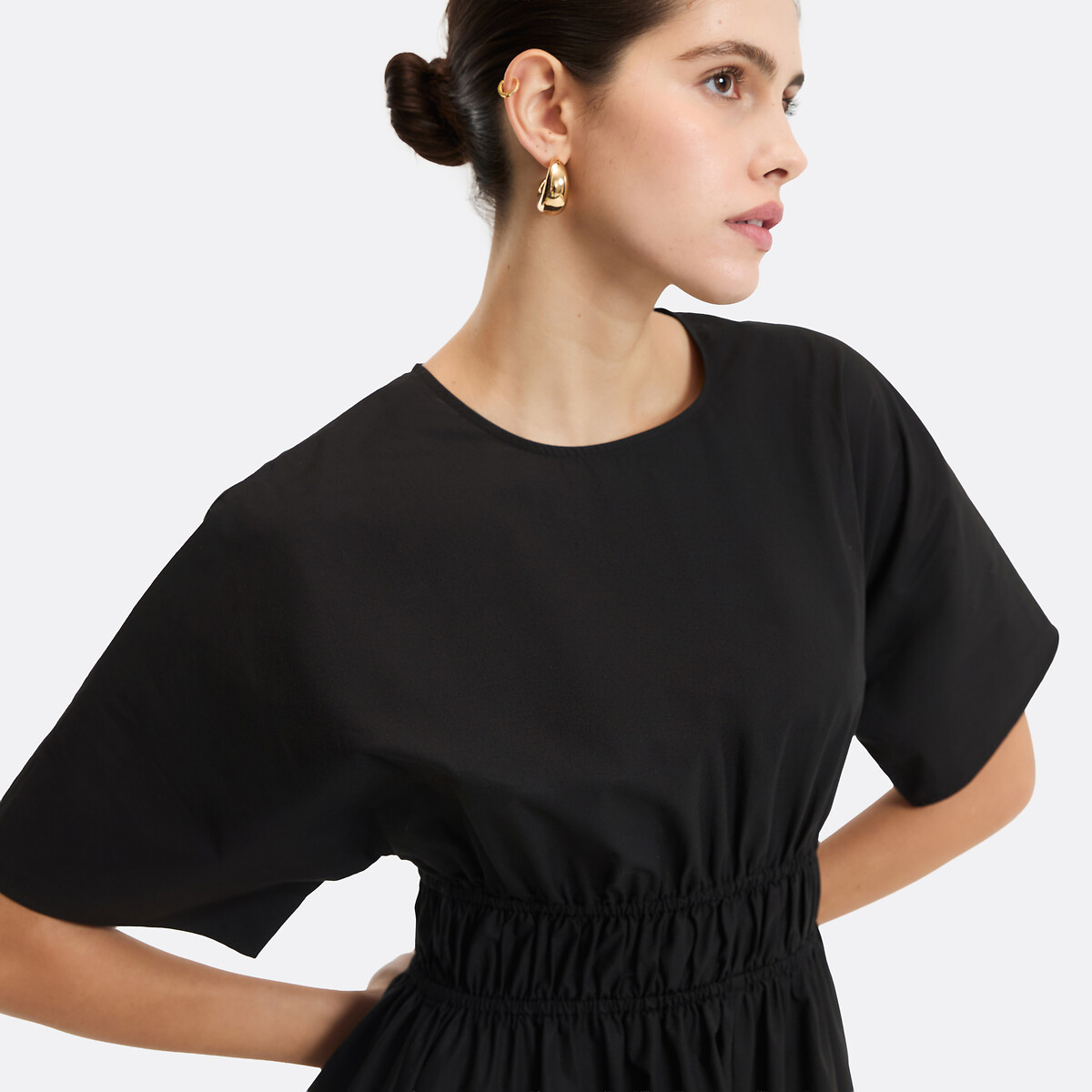 Robe évasée, longue, manches courtes noir, LA REDOUTE COLLECTIONS