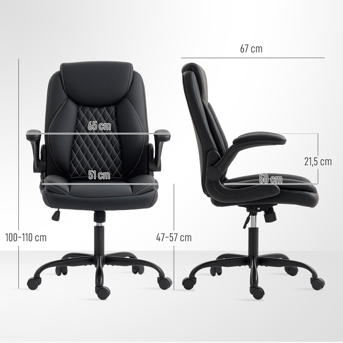 Chaise de bureau Polyuréthane Noir noir, HOMCOM