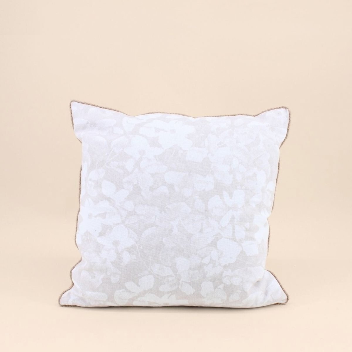 Coussin fleuri avec jute 40x40cm beige, ORNAMI