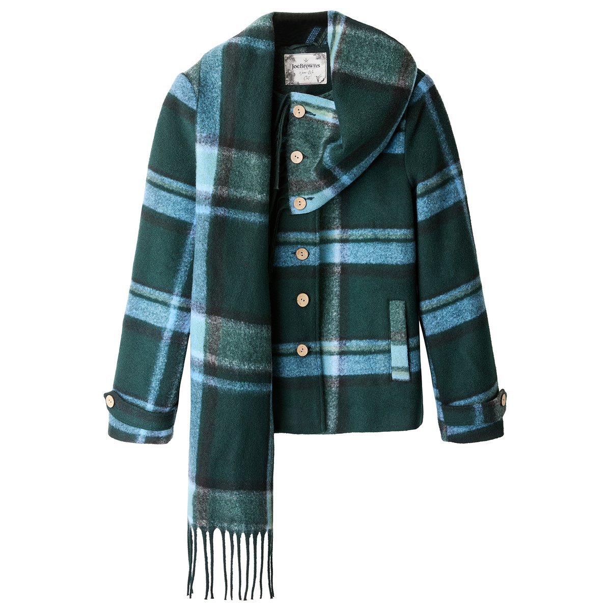 Veste à Carreaux avec Écharpe Amovible vert, JOE BROWNS