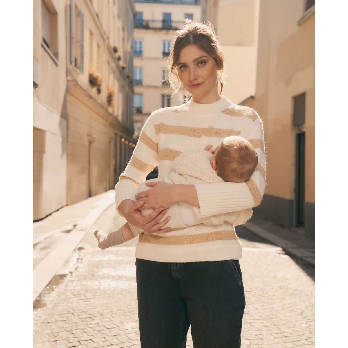 Pull de grossesse et allaitement Cabourg ivoire, CACHE COEUR