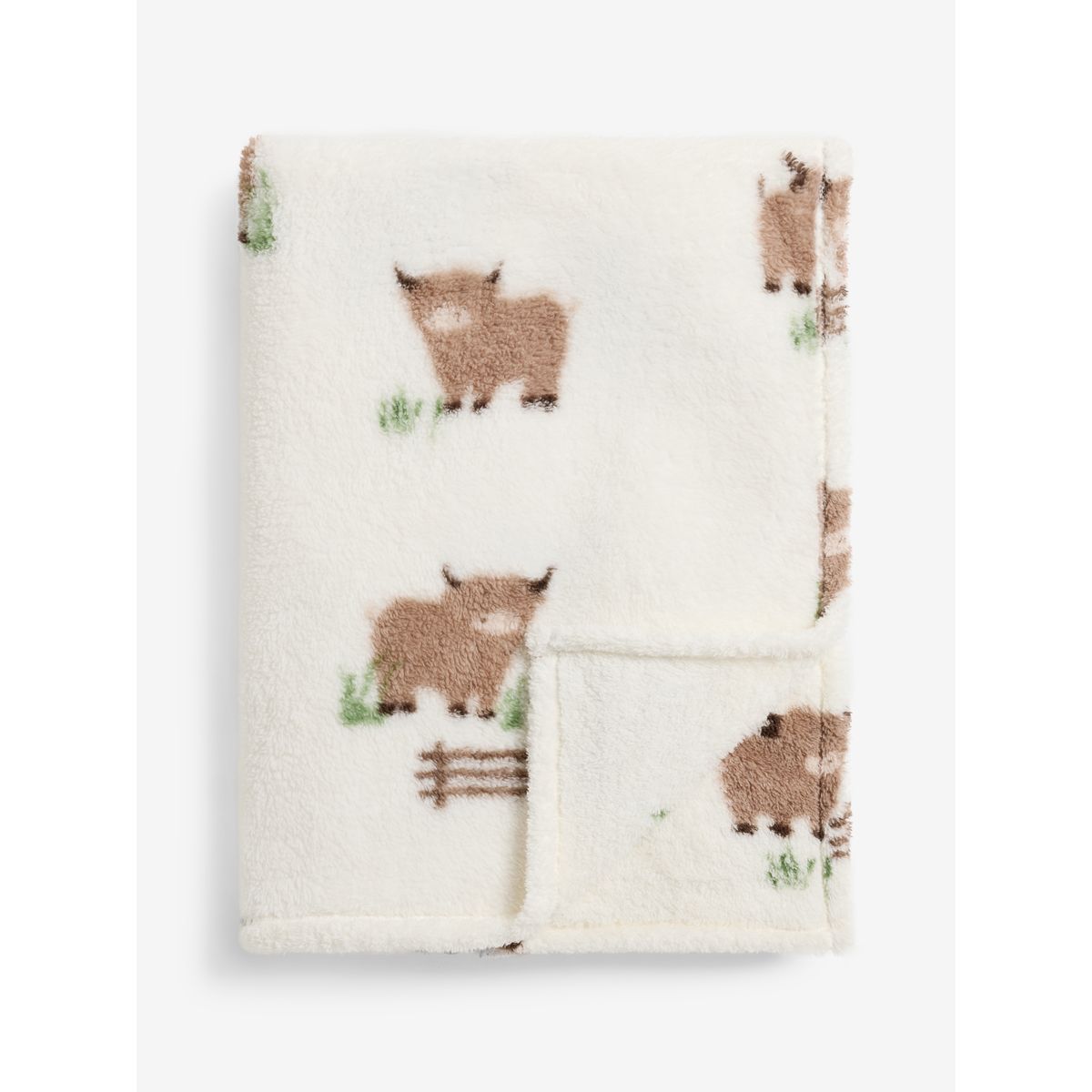 Jeté de lit en polaire à motif vache hamish naturel, NEXT