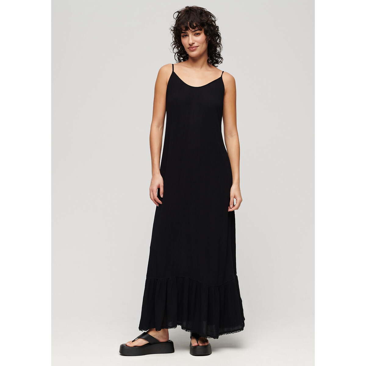 Robe longue dos nu à nouer noir, SUPERDRY