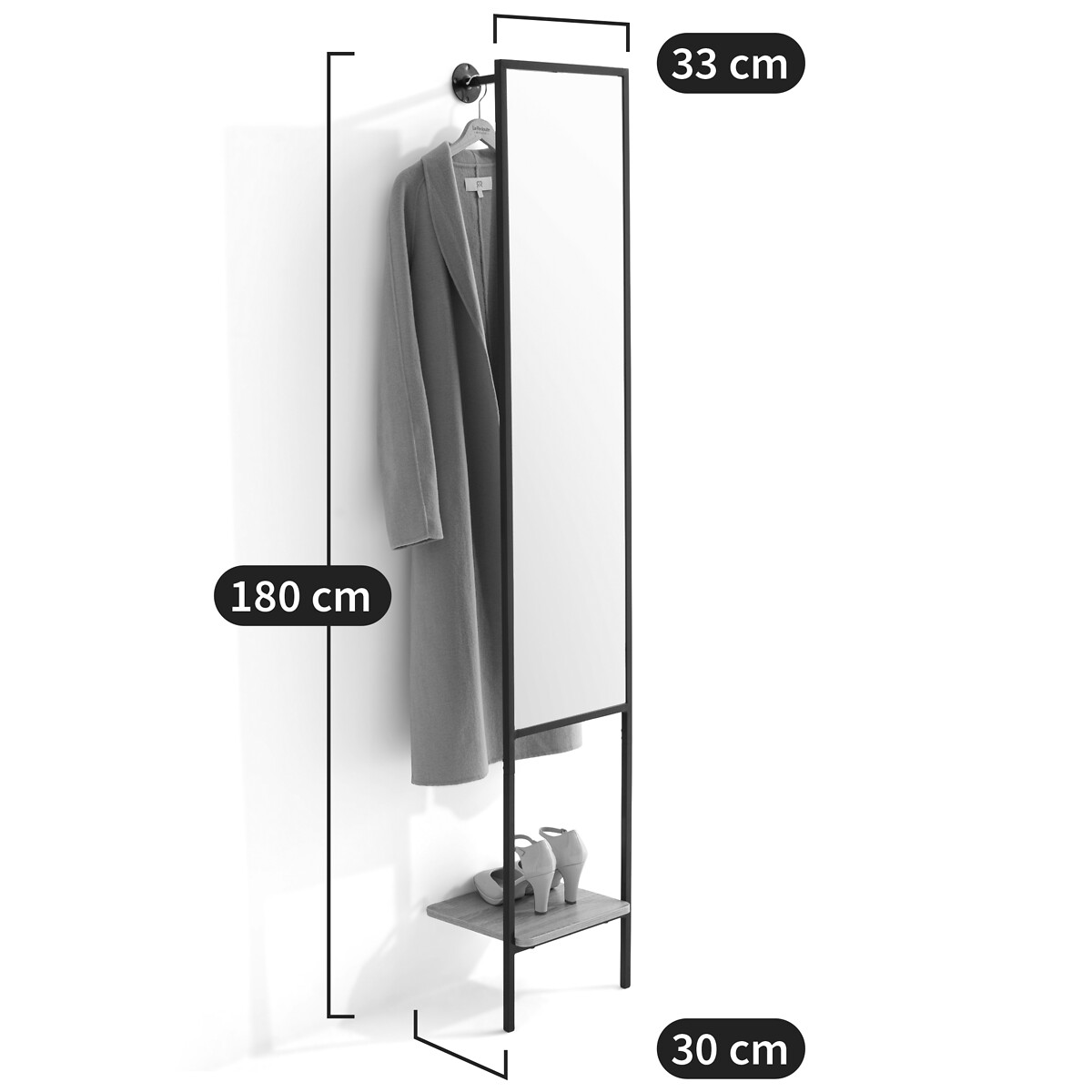 Horta Wall Coat Rack with Mirror black/wood, SO'HOME