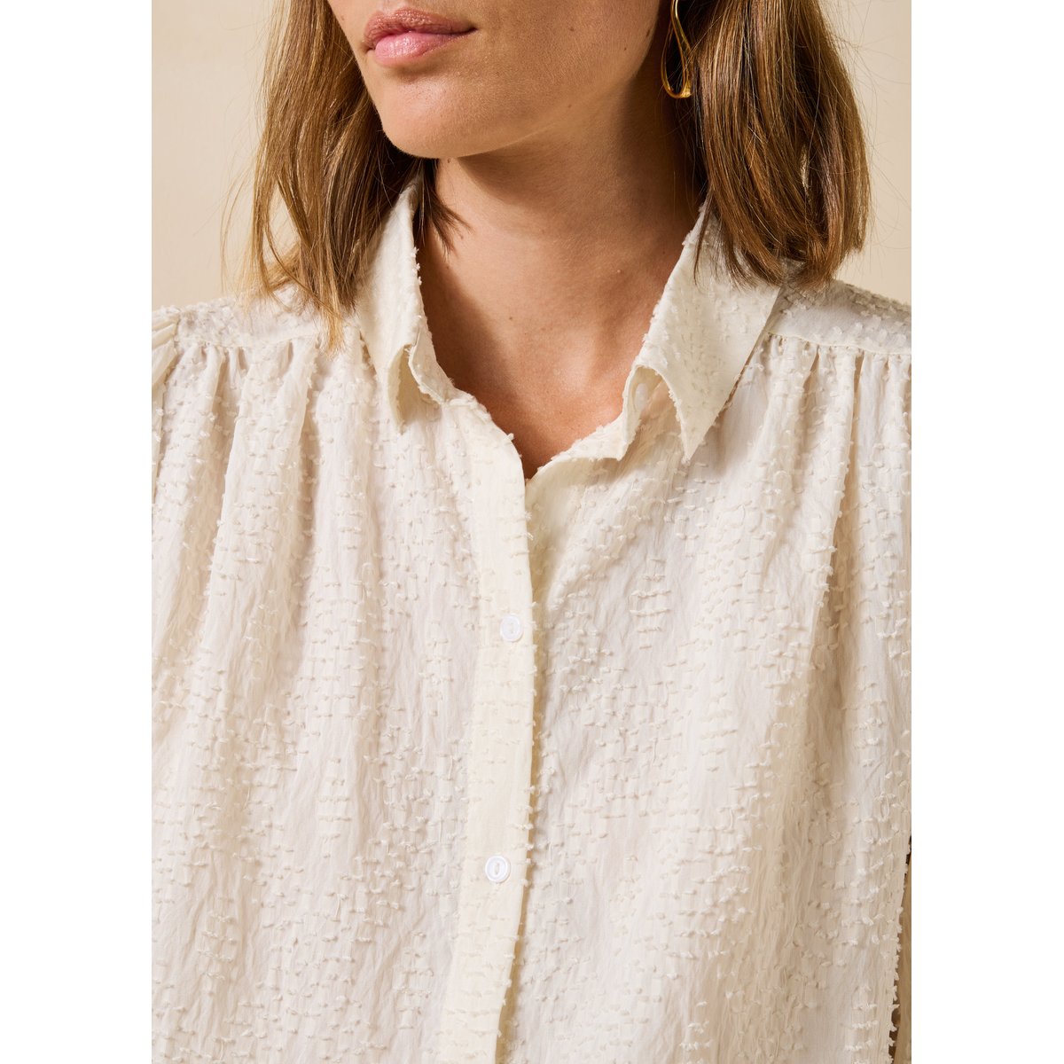 Chemise en jacquard manches longues craie, LA FEE MARABOUTEE
