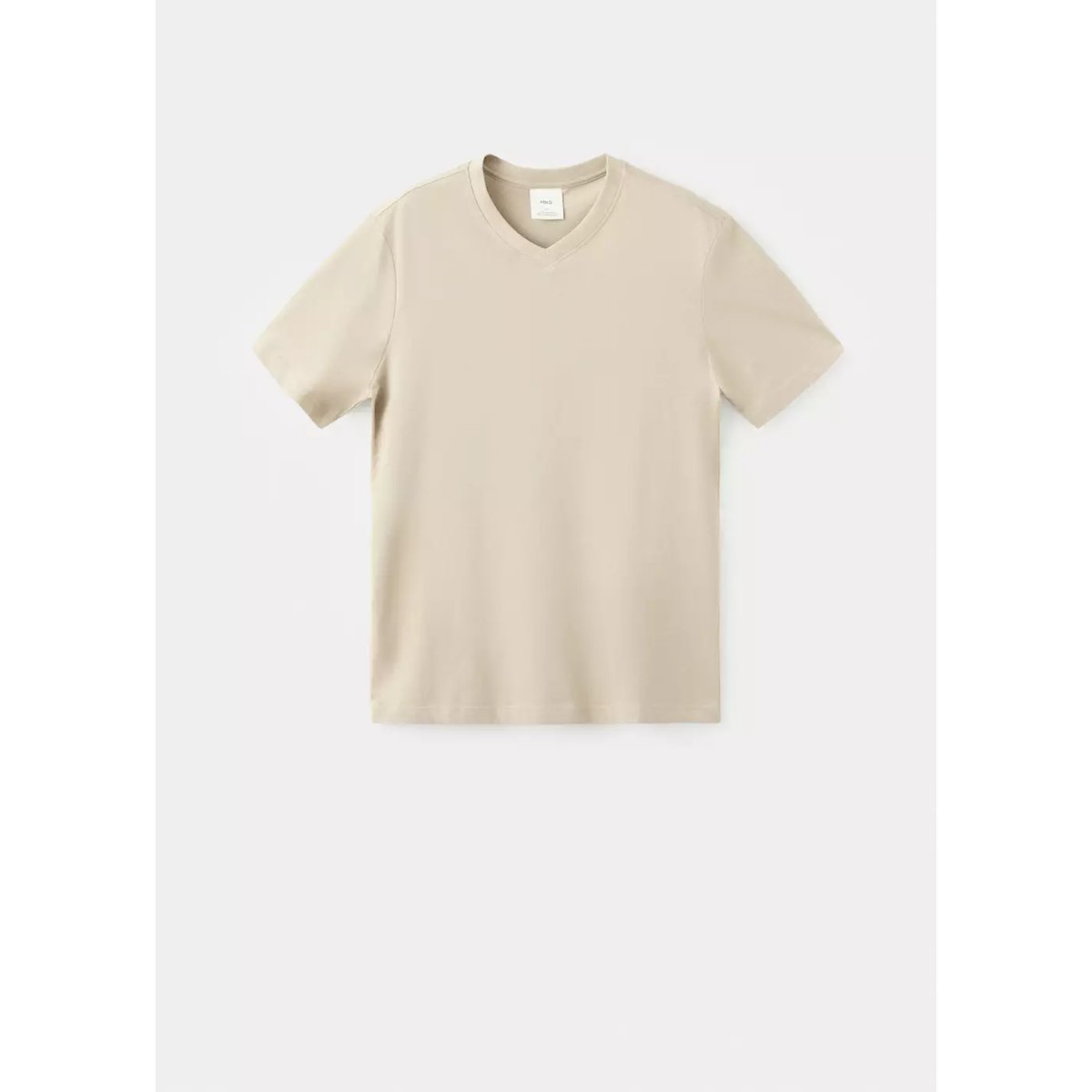 T-shirt 100 % coton col V slim-fit beige, MANGO MAN