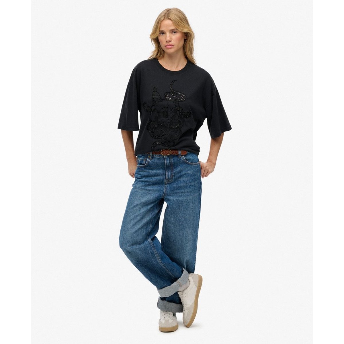 T-shirt Oversized Tattoo Orné noir, SUPERDRY