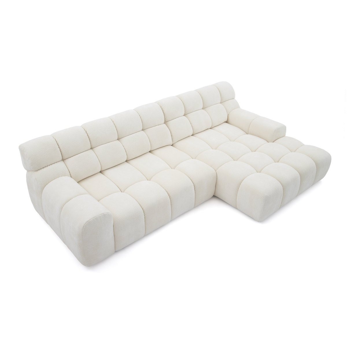 Canapé d'angle convertible 3 places en tissu texturé, ANDRE blanc, BOBOCHIC