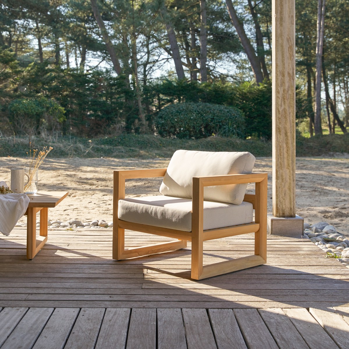 Fauteuil de jardin en Teck massif, NOAH blanc, TIKAMOON