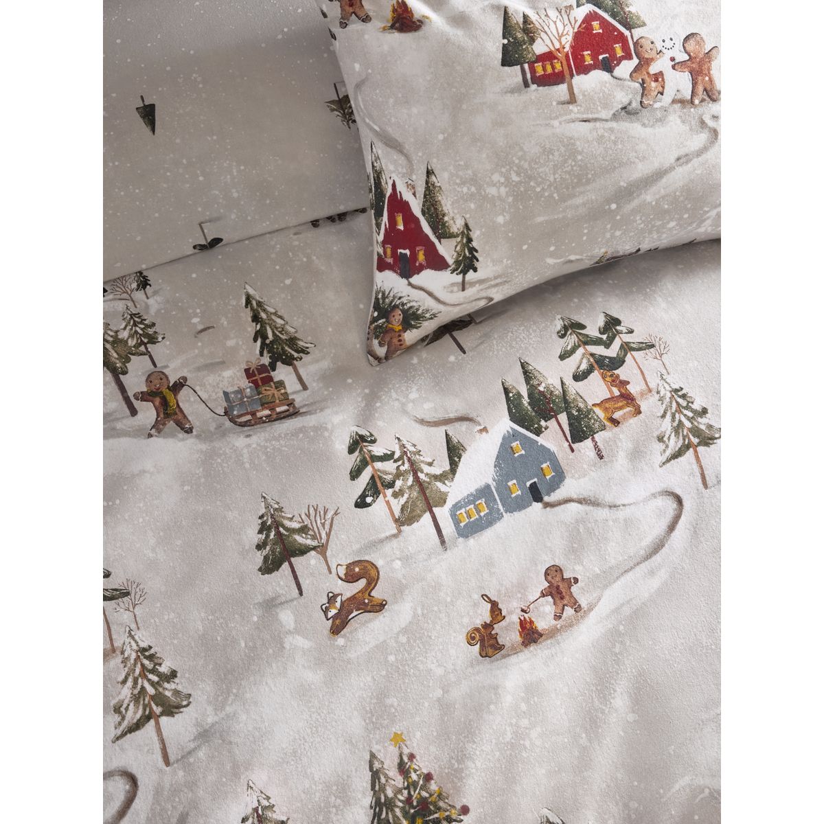 Parure de lit en coton brossé noël motif ski naturel, NEXT