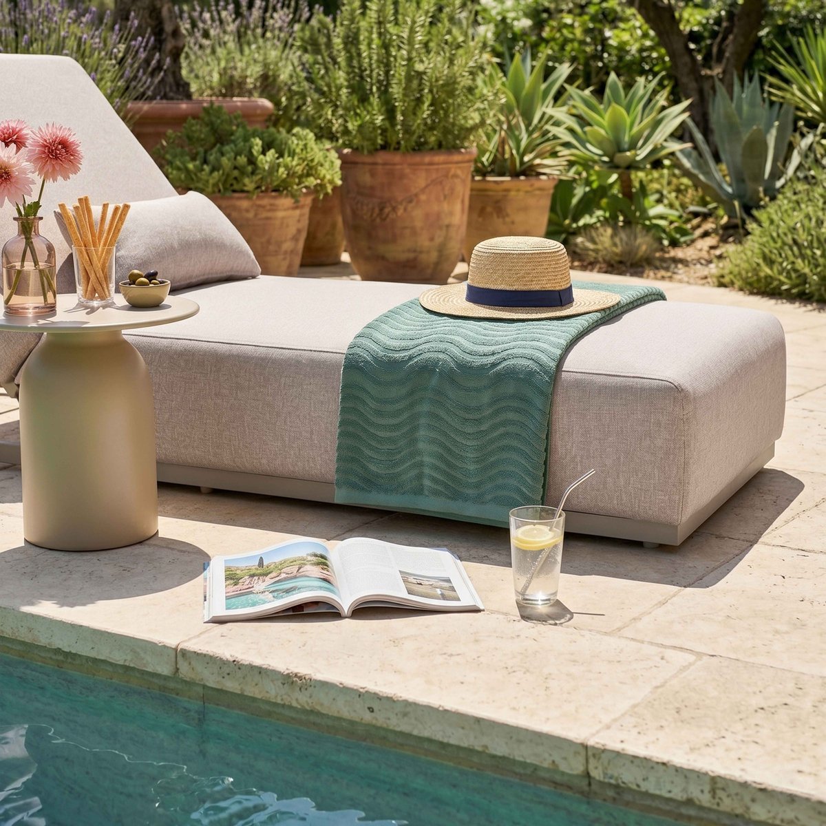 Bain de soleil avec coussin inclinable 5 positions, HAVANA beige, OVIALA