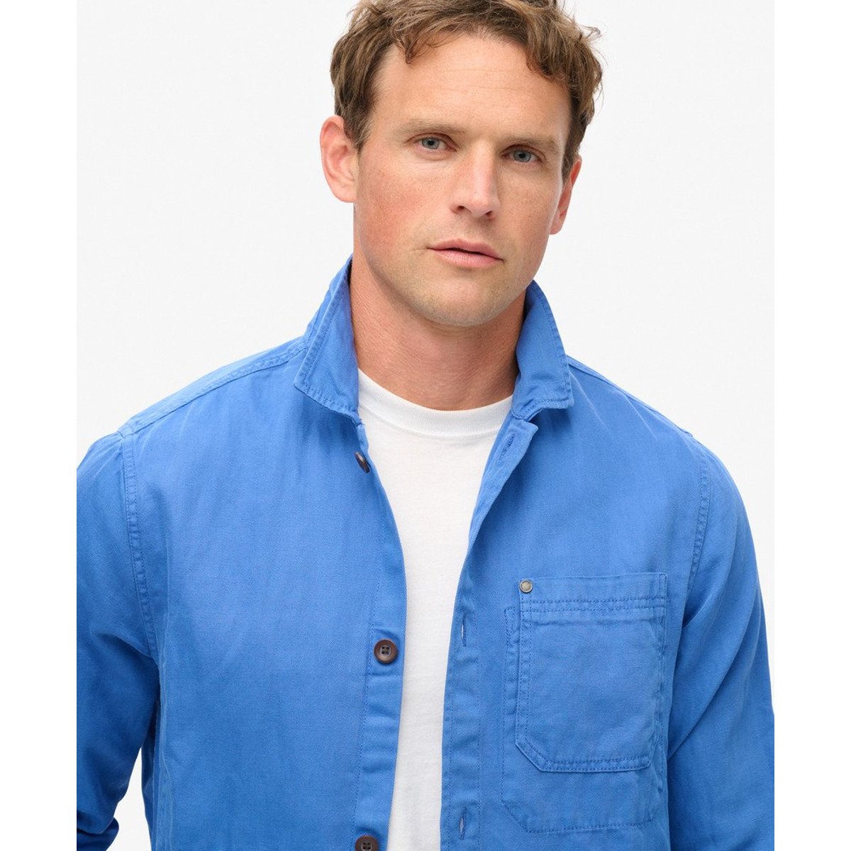 The Merchant Store - Surchemise en lin mélangé bleu pur, SUPERDRY