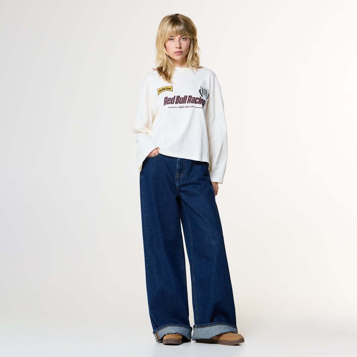 Red Bull Racing T-Shirt Manches Longues Coupe Large Avec Logo Imprimé blanc cassé, PEPE JEANS