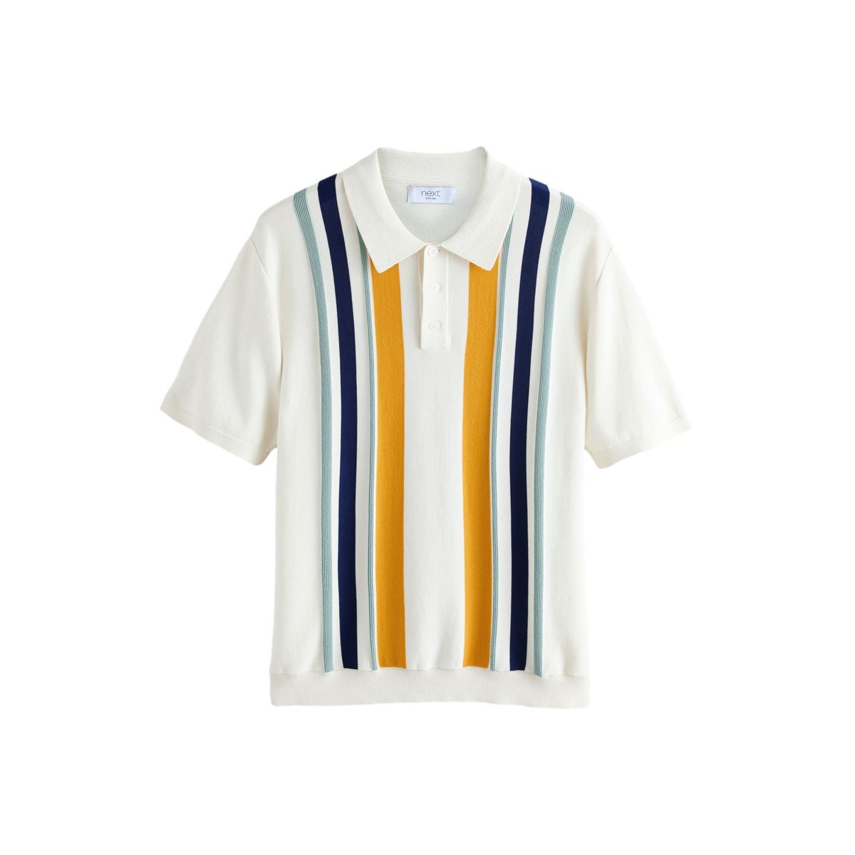 Polo regular rayé en maille de coton blanc, NEXT