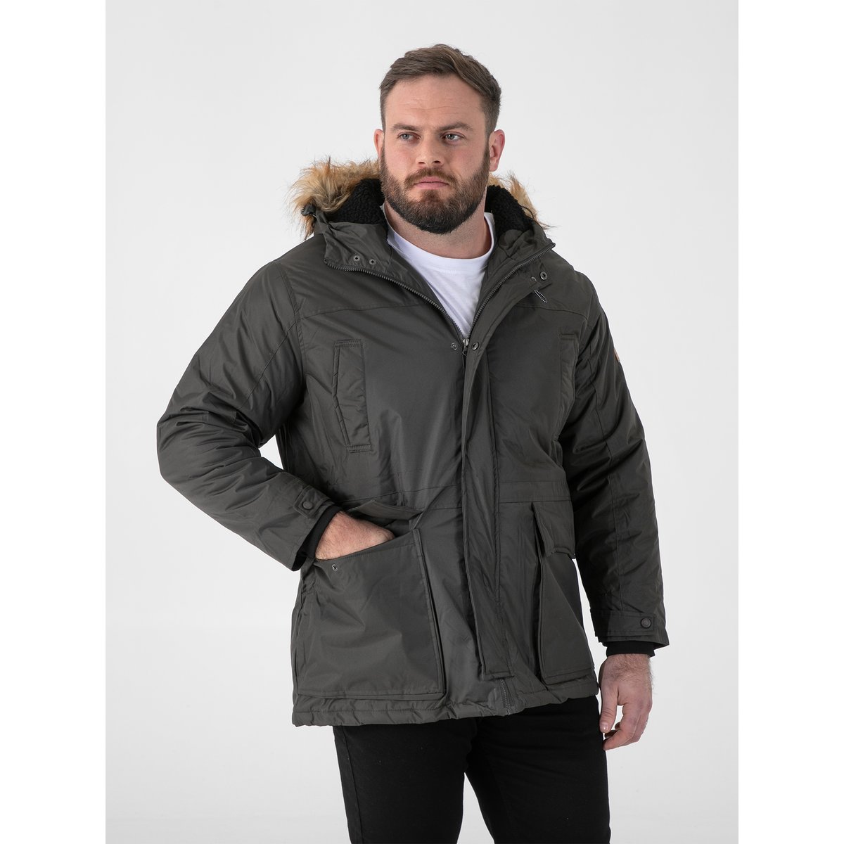 Parka unie avec poches à rabat LOVETT gris kaki, DUKE