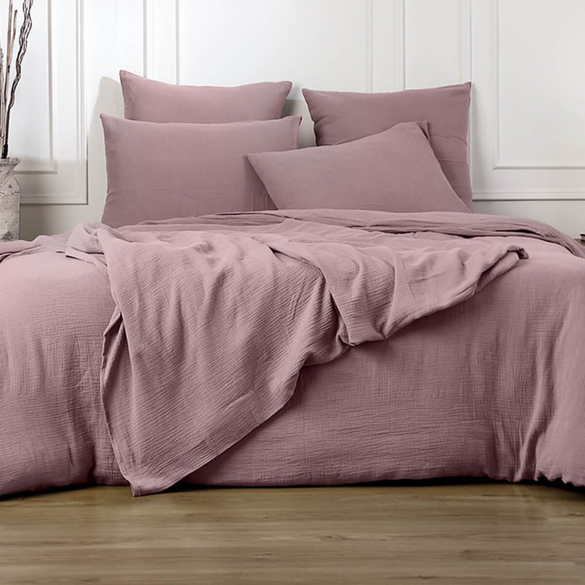 Housse de couette gaze de coton ALMA Made in Europe bois de rose, FEBRONIE