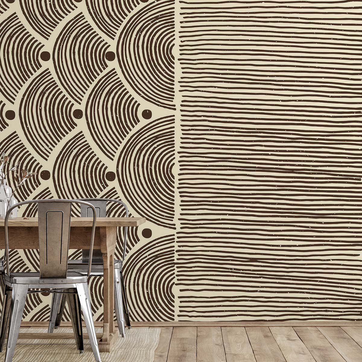 Papier peint, graphisme ethnique beige, HEXOA