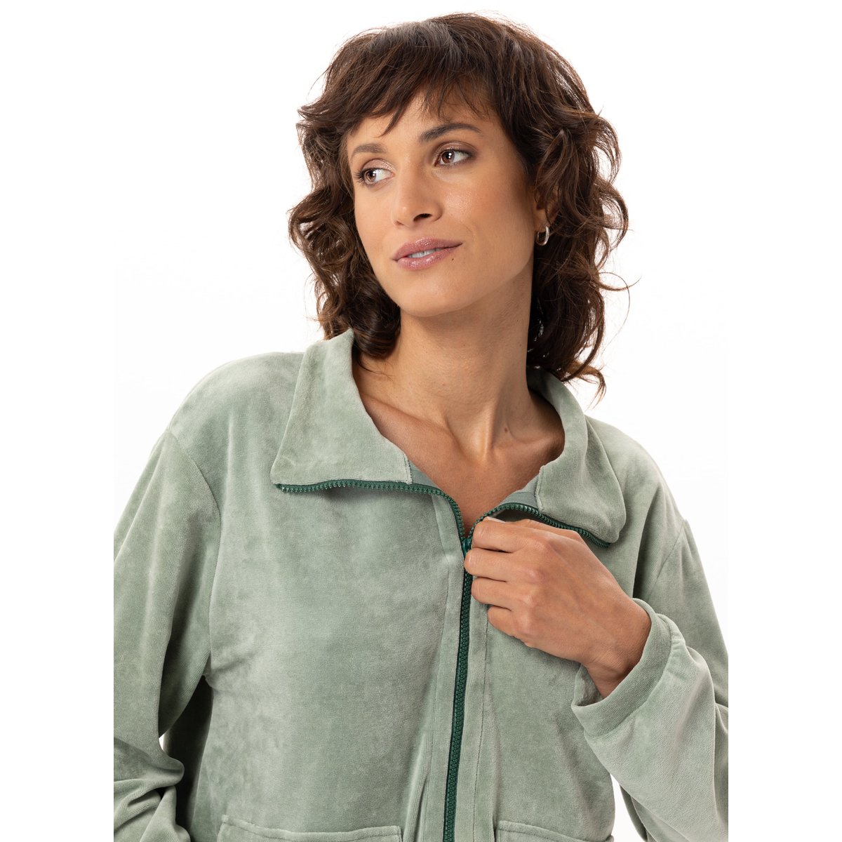 Ensemble homewear zippé en velours RELAX 226 vert, LE CHAT