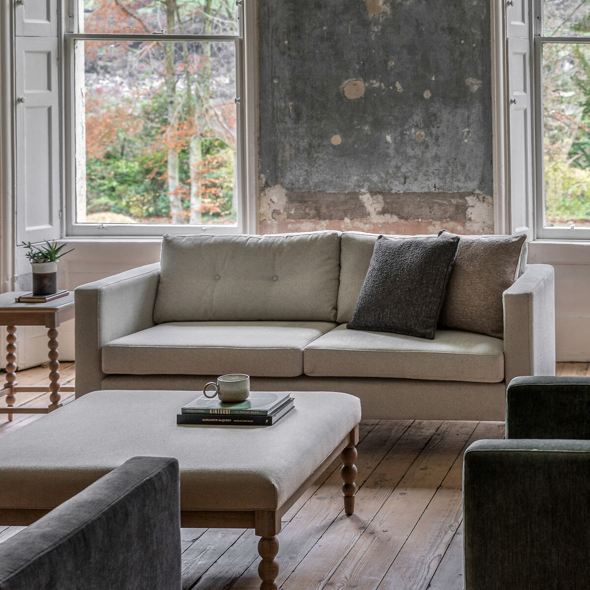 Marchfield Buttoned Soft Brushed 3 Seater Sofa with Dark Wood Legs grey, SO'HOME