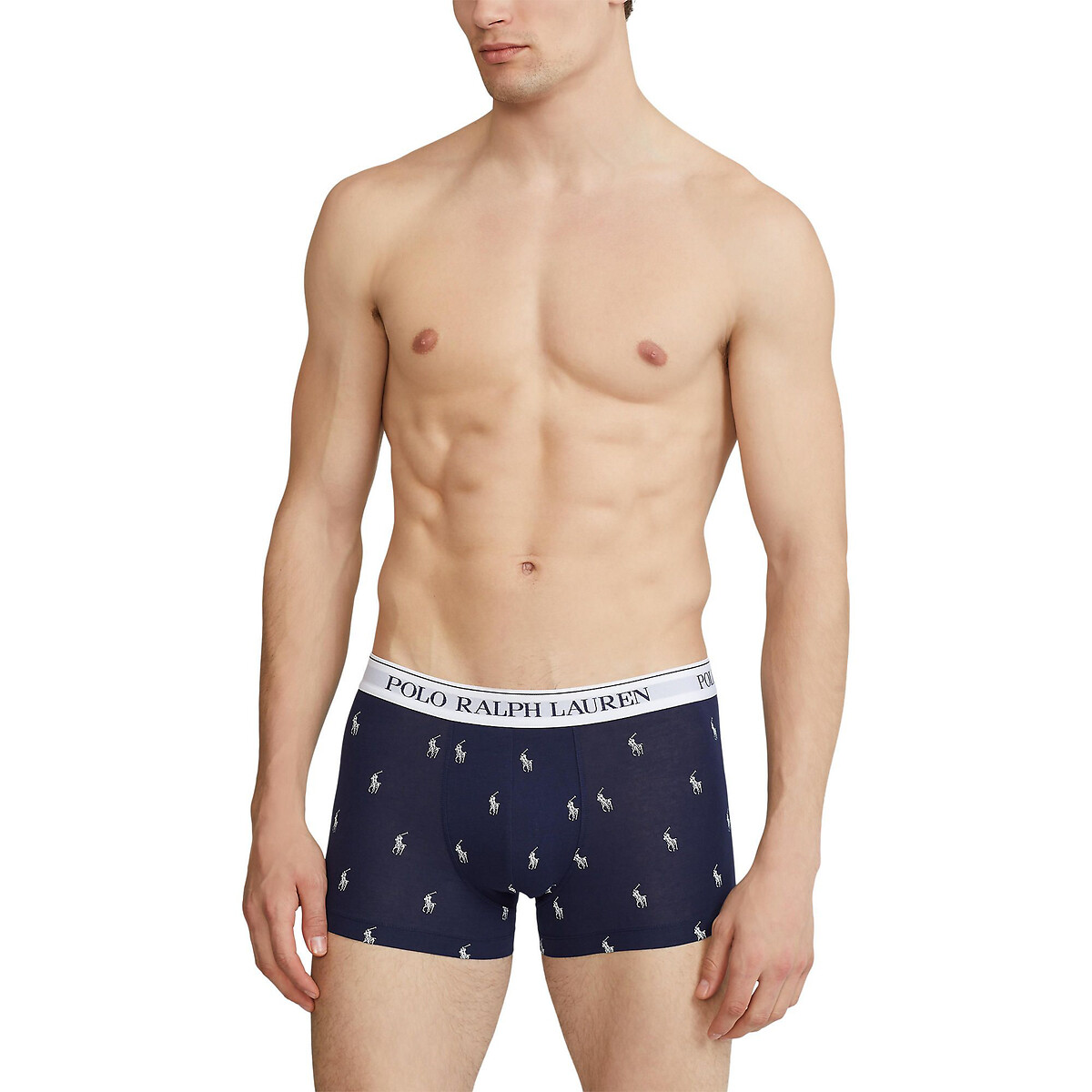 Set di 3 boxer classici in cotone elasticizzato blu marino + bianco + blu marino stampato, POLO RALPH LAUREN