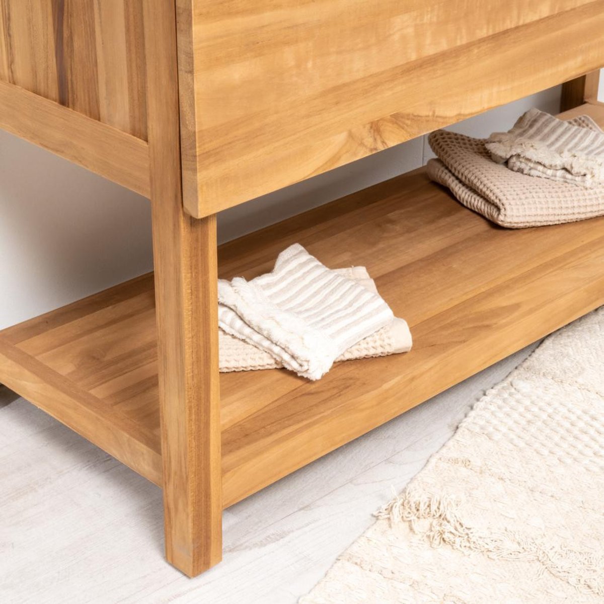 Meuble salle de bain en teck massif et céramique Bagster 120 cm blanc, WANDA COLLECTION
