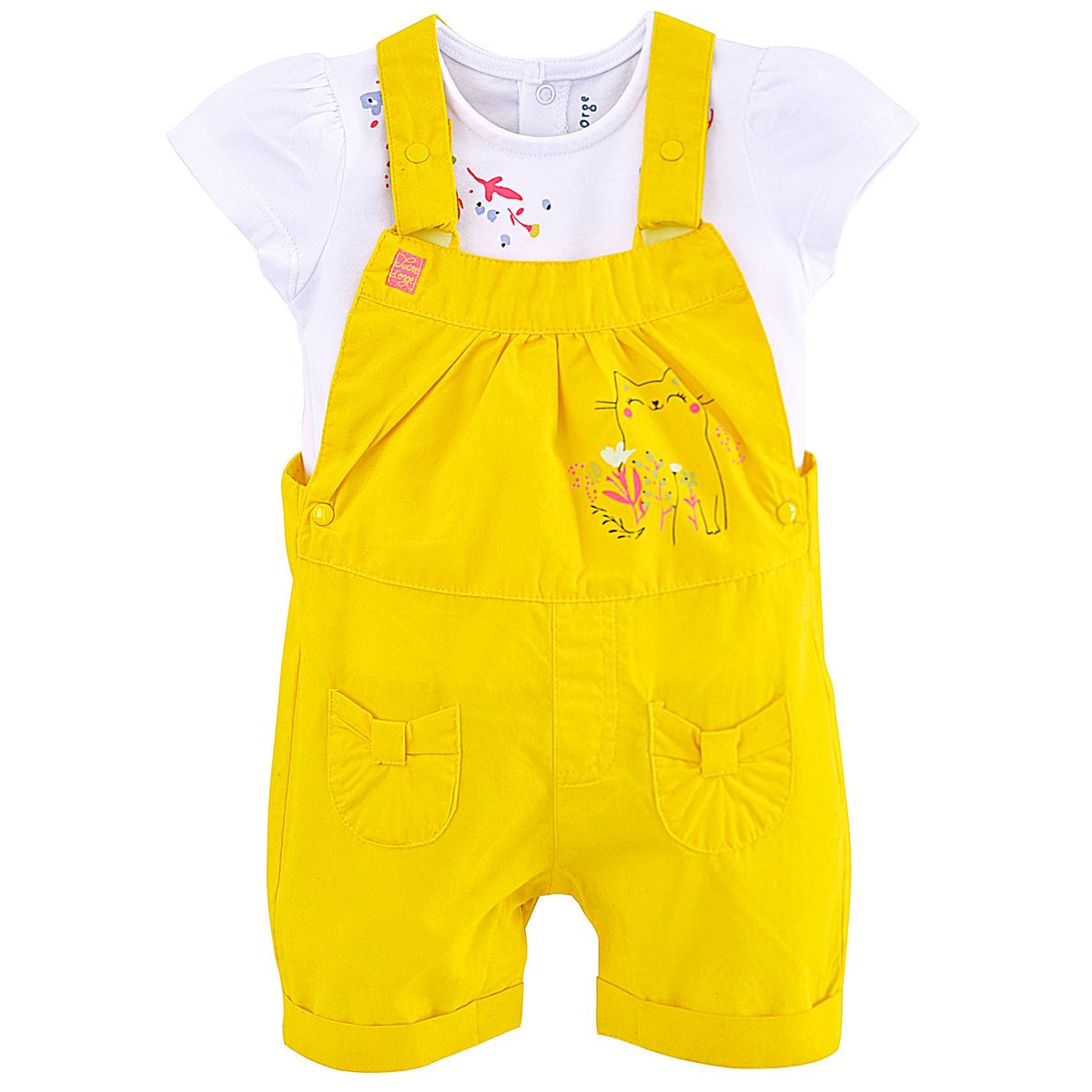 Ensemble t shirt et salopette courte bebe fille jaune, SUCRE D'ORGE