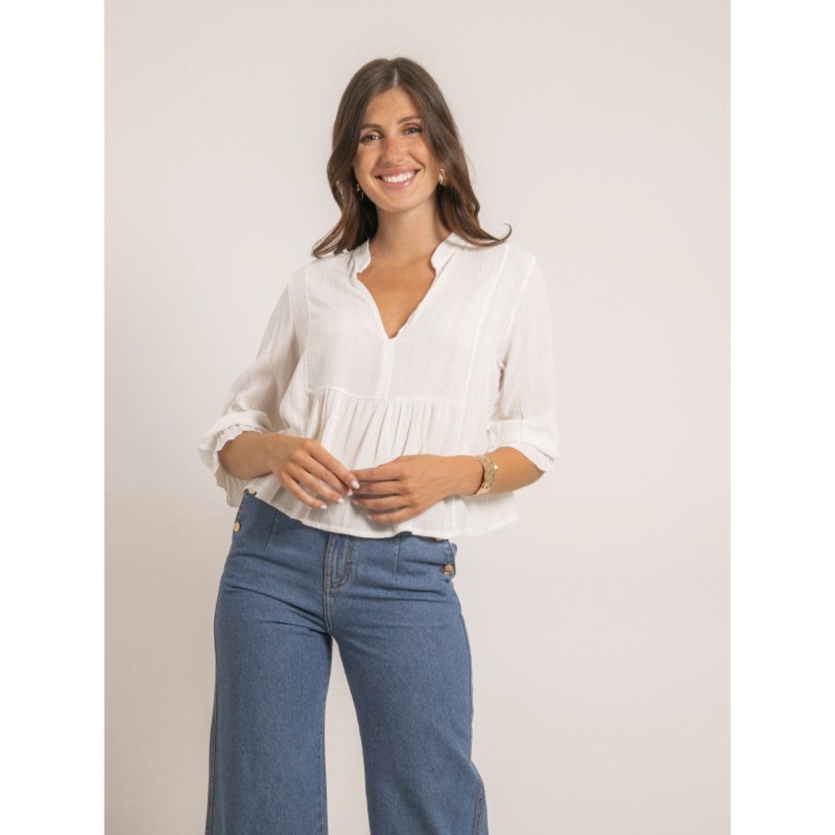 Blouse Fil textile Fergie blanc, DONA LISA