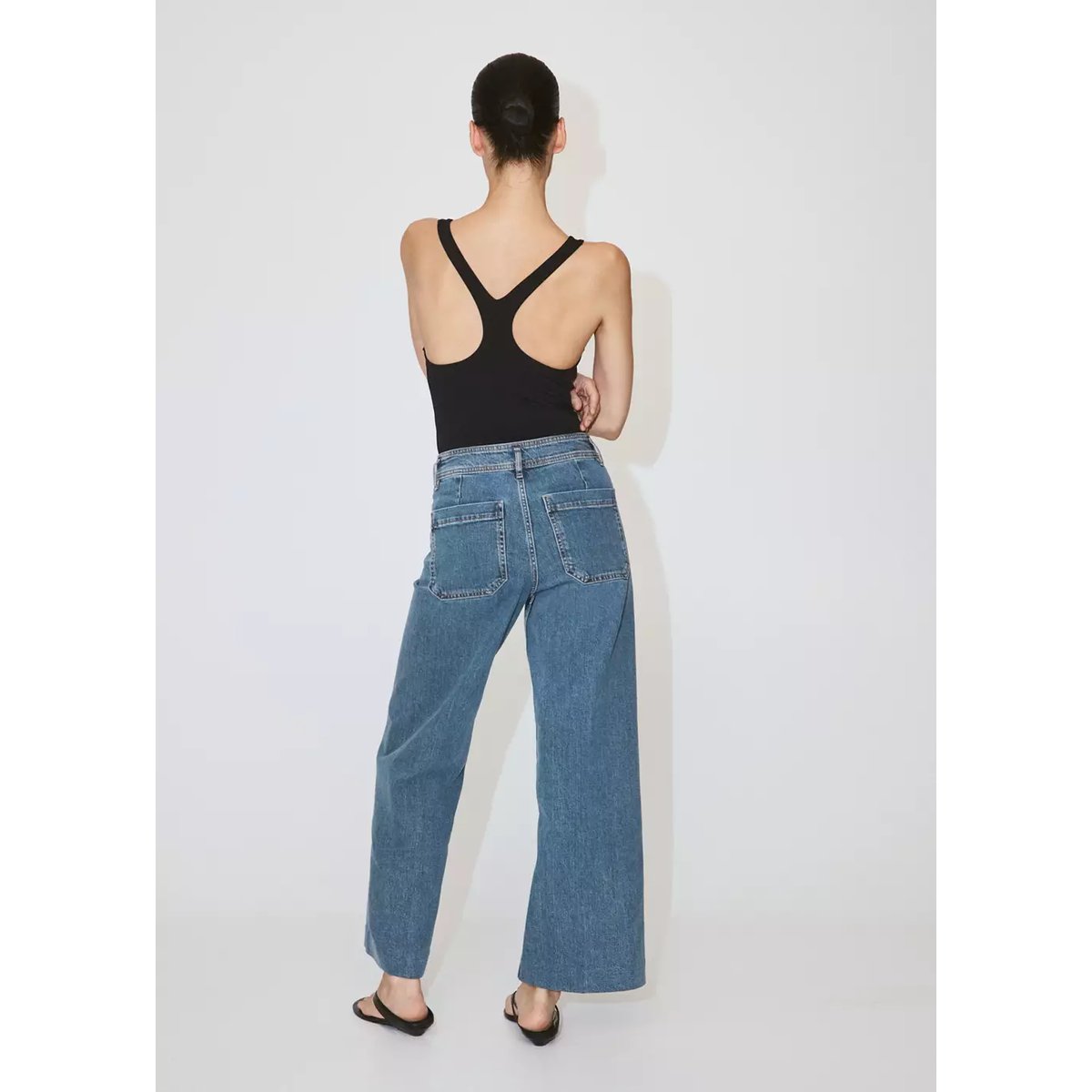 Jean large taille haute bleu moyen, MANGO