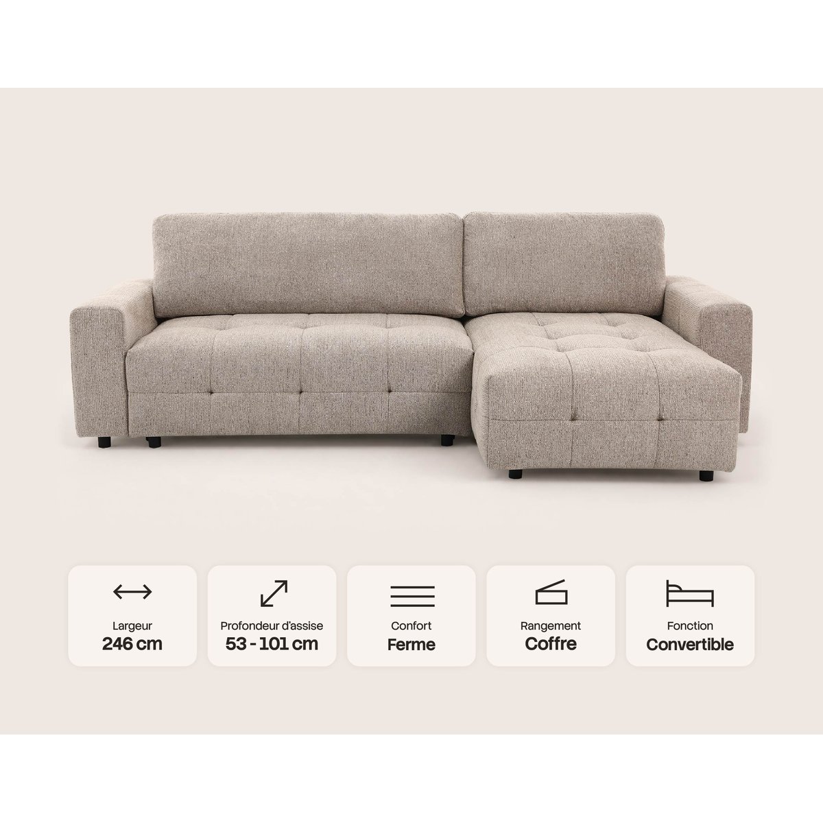 Canapé d'angle réversible 4 places convertible, CARMEN beige, BEST MOBILIER