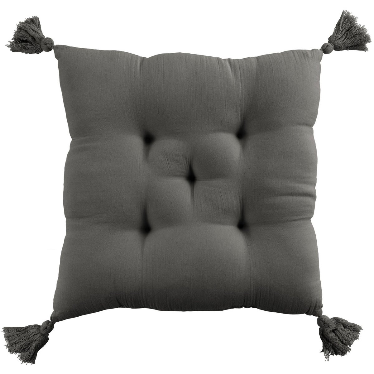 Coussin de chaise 40x40 cm Gaze de coton avec pompons Granit granit, EDEN
