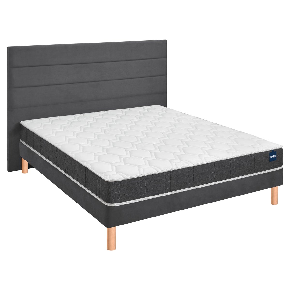 Ensemble matelas nano REGULAR, sommier VIGOROSO gris fumé et pieds blanc, BULTEX