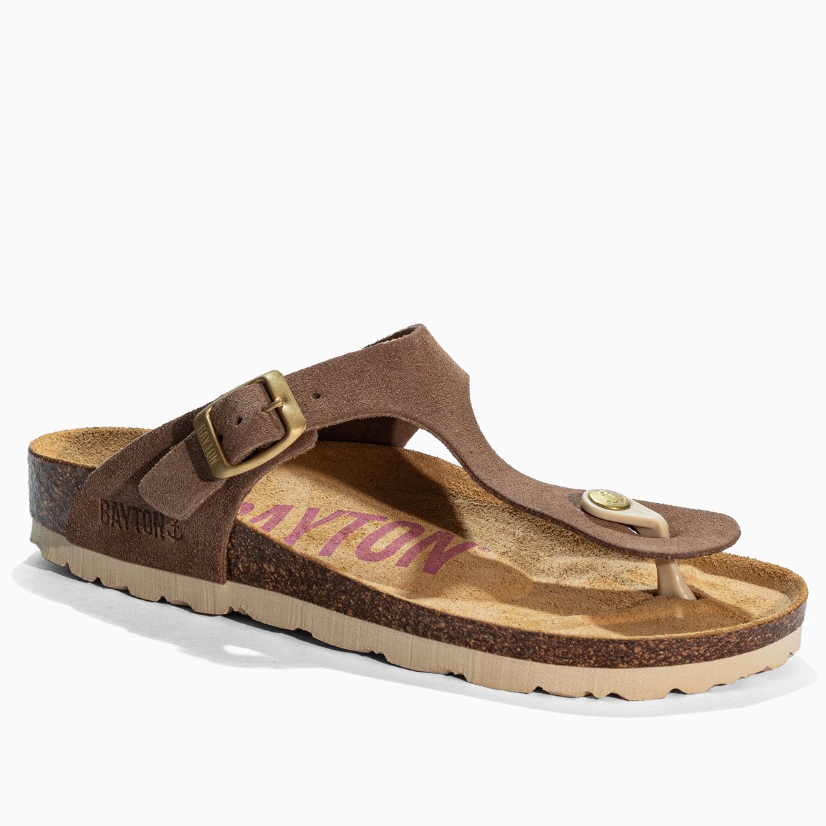 Tongs en cuir suédé MERCURE dark beige, BAYTON