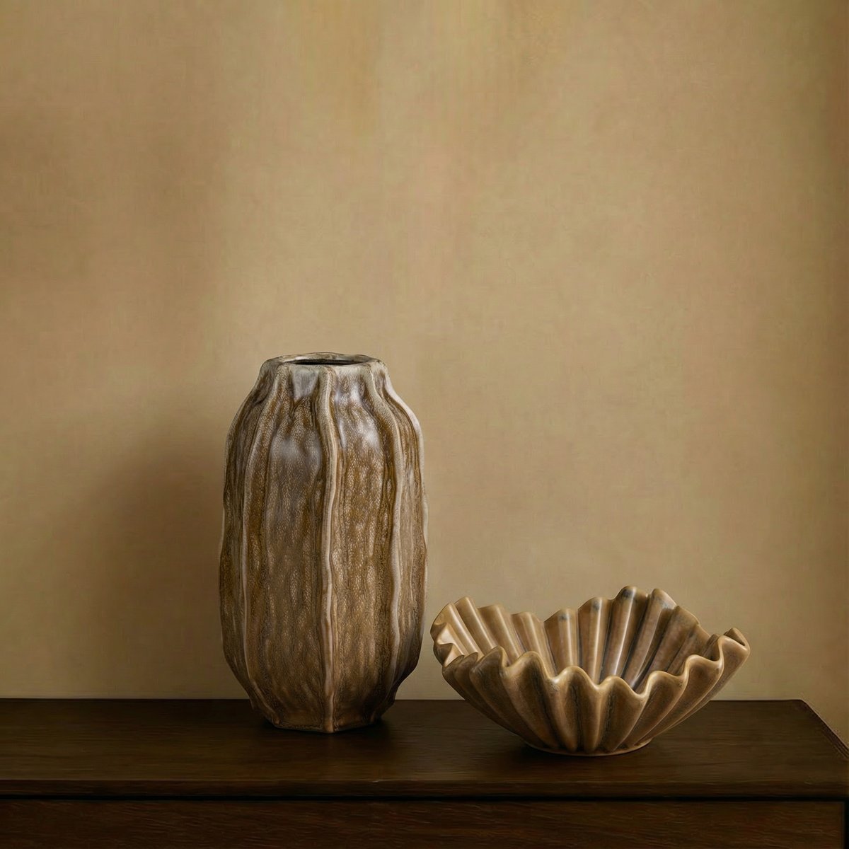 Vase décoratif en céramique artisanale H30 WABI beige, SIA DECO