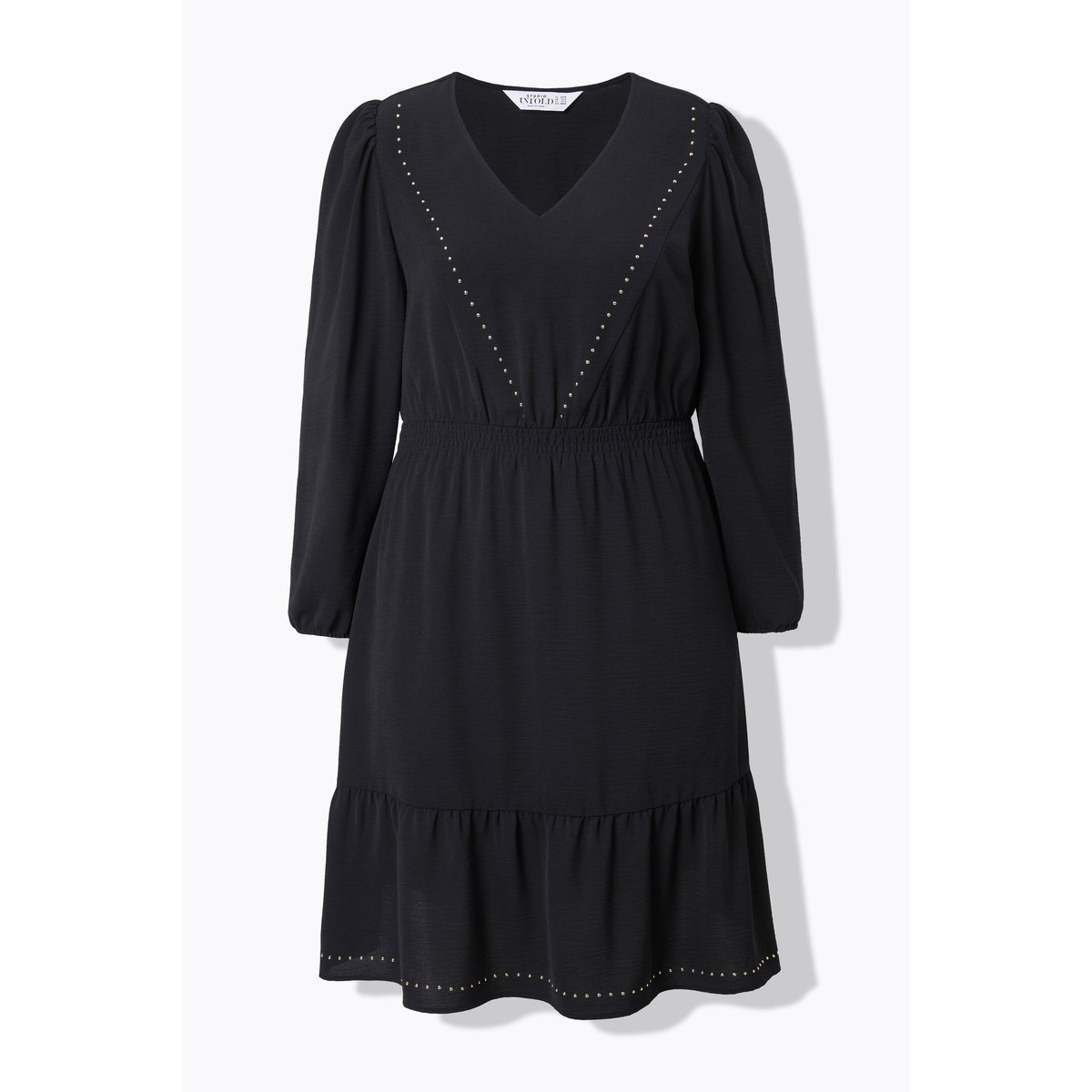 Robe évasée à col en V et rivets noir, STUDIO UNTOLD