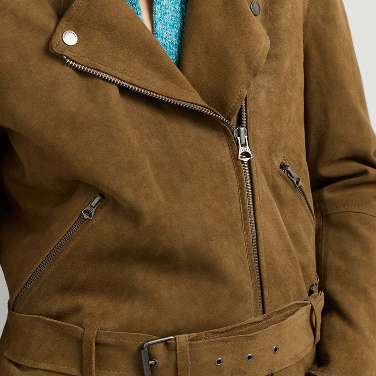 Veste Biker En Daim beiges grains, PEPE JEANS