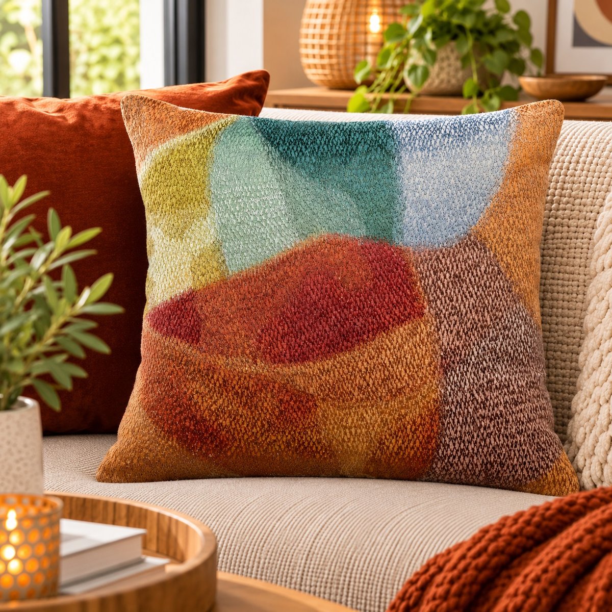 Coussin brodé Envolée Douce multico, EDEN