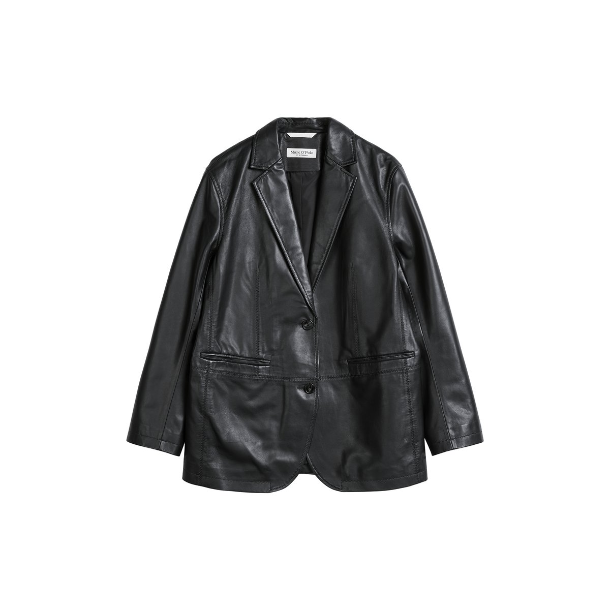 Blazer en cuir coupe classique en cuir nappa d'agneau souple noir, MARC O'POLO