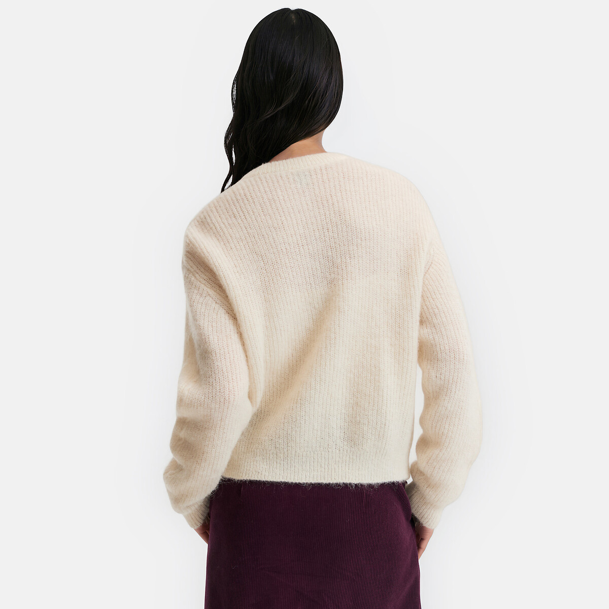 Cardigan col rond, torsadé, en alpaga mélangé ecru, LA REDOUTE COLLECTIONS