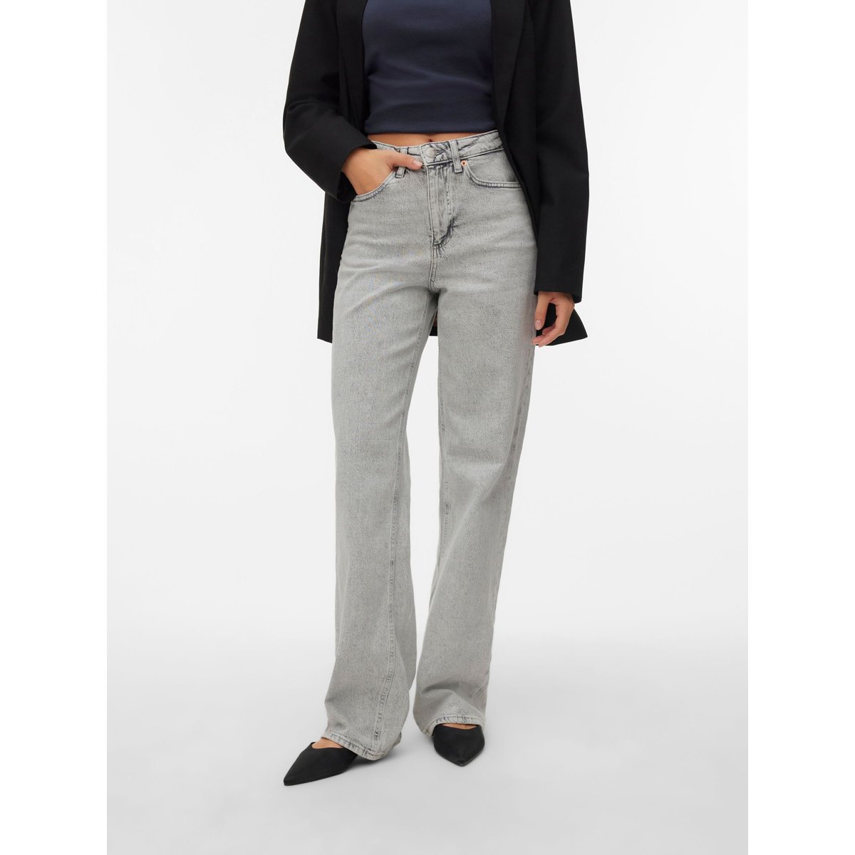 Jean À Coupe Large light grey denim, VERO MODA