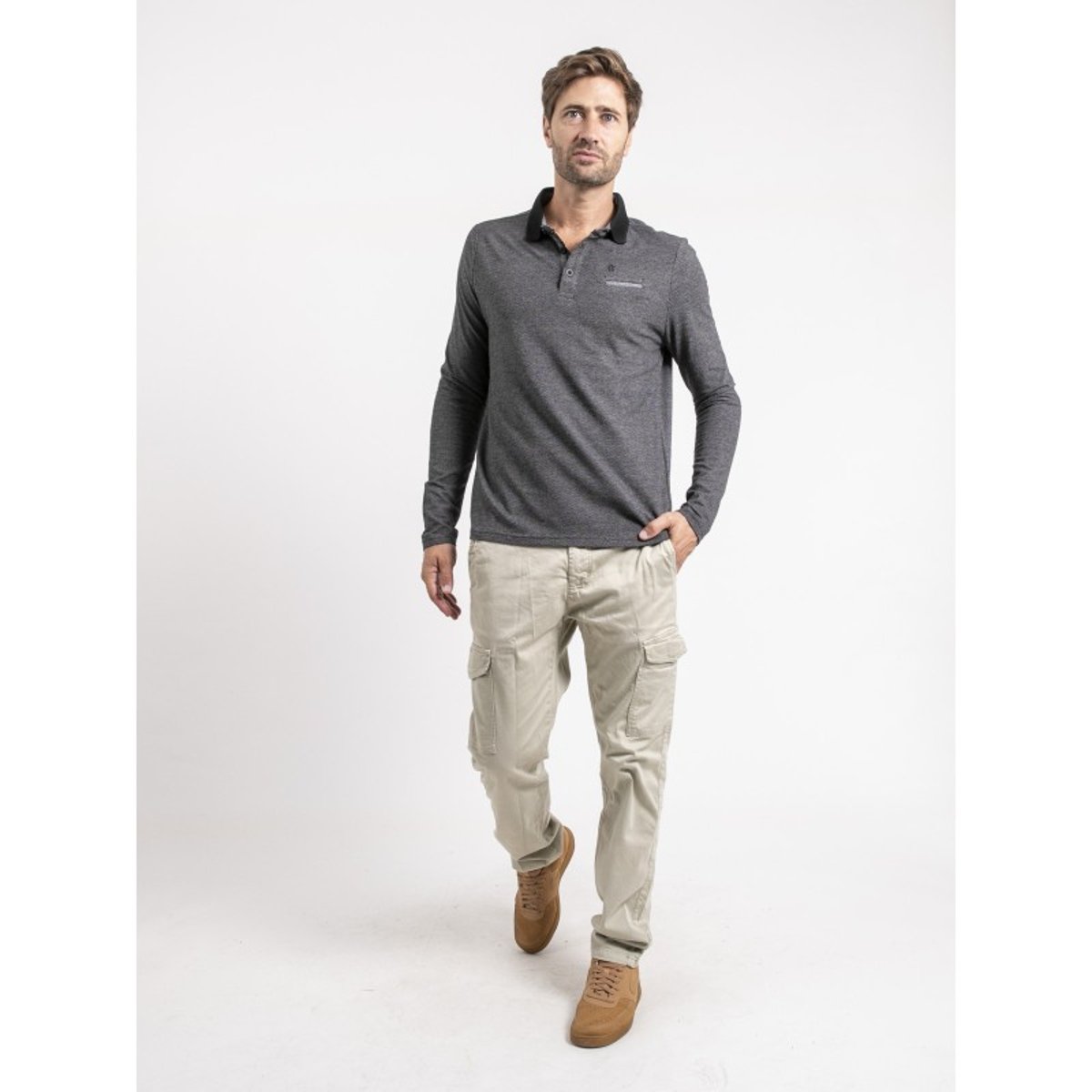 Polo Manches Longues Pur Coton Punch noir, RITCHIE