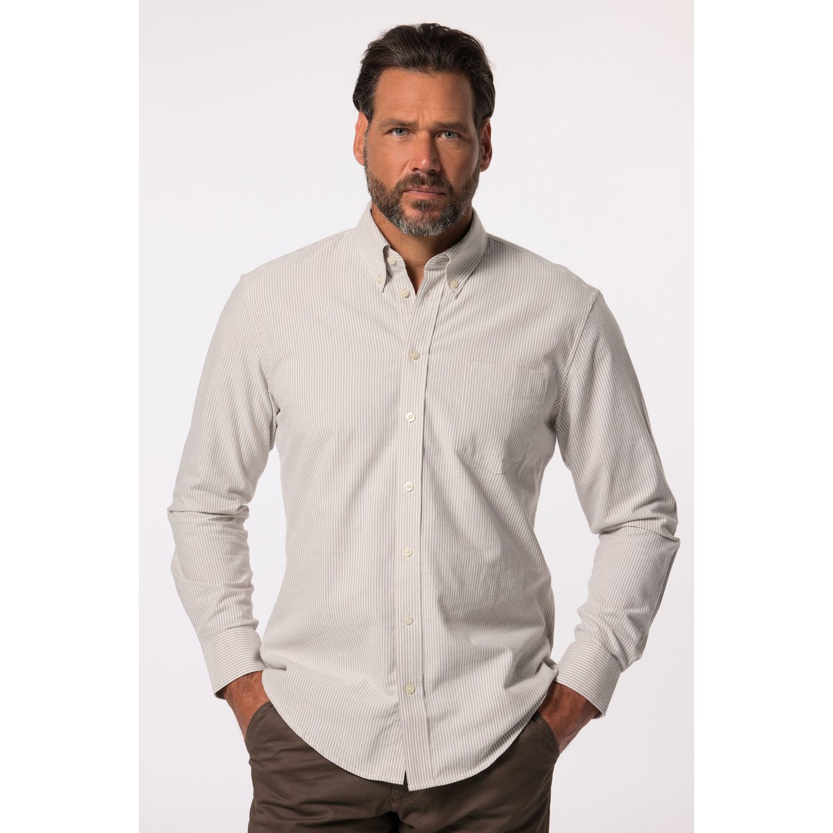 Chemise à rayures, manches longues blanc cassé, JP1880