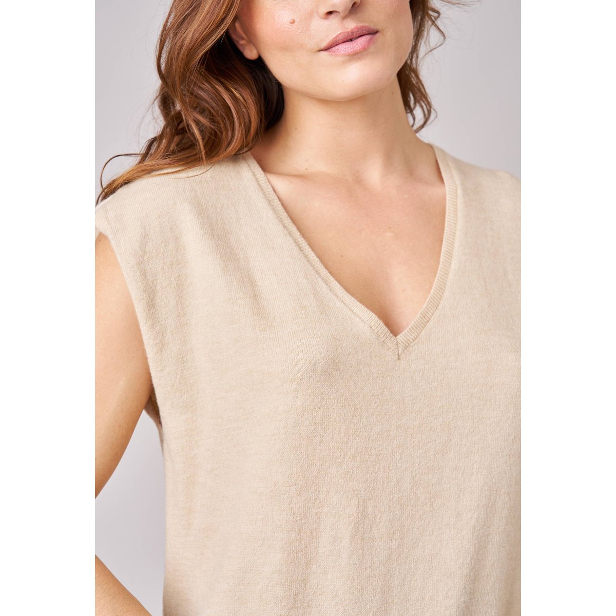 Pull sans manches femme MIRIA mastic, DEELUXE