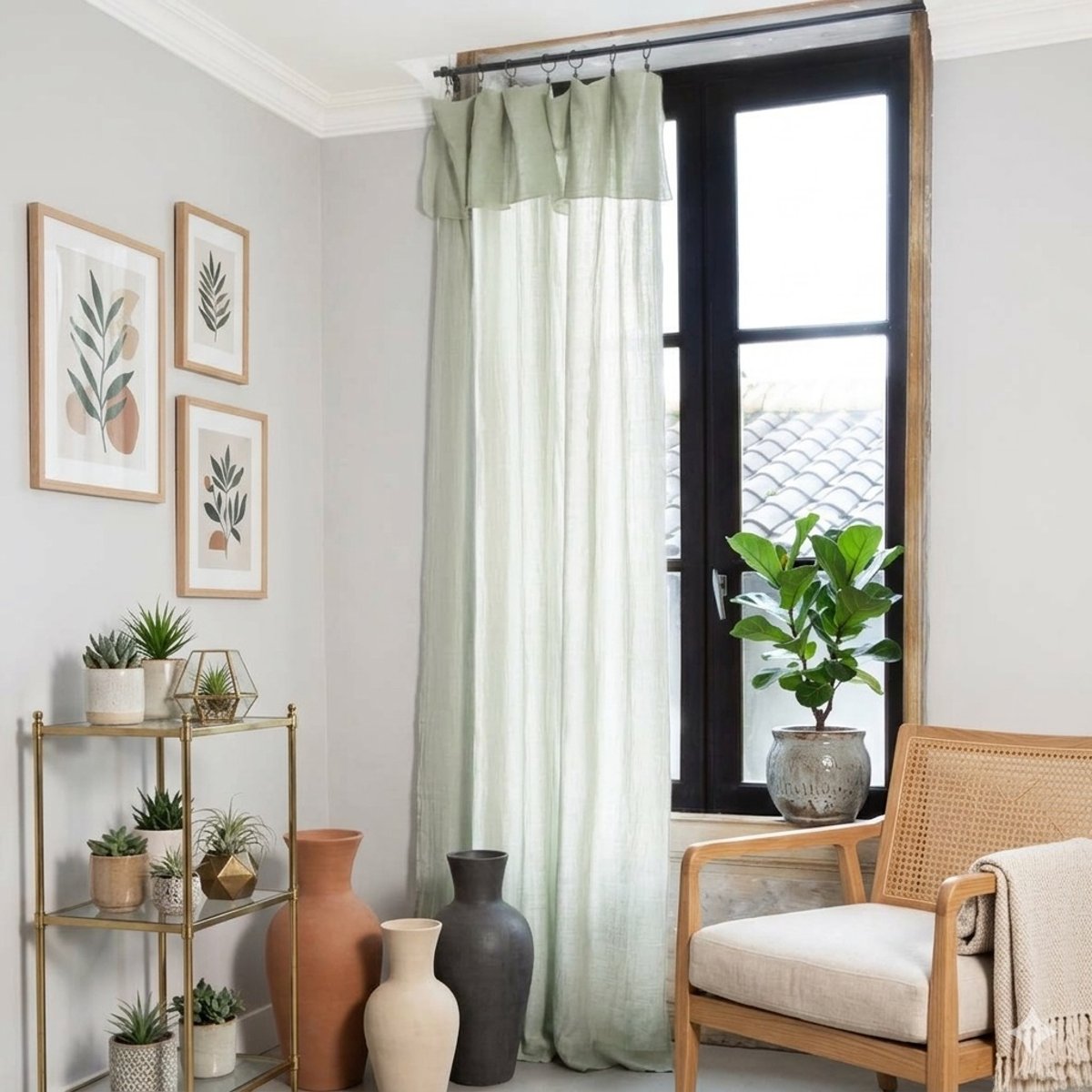 Voilage ajustable en Gaze de coton vert, EDEN