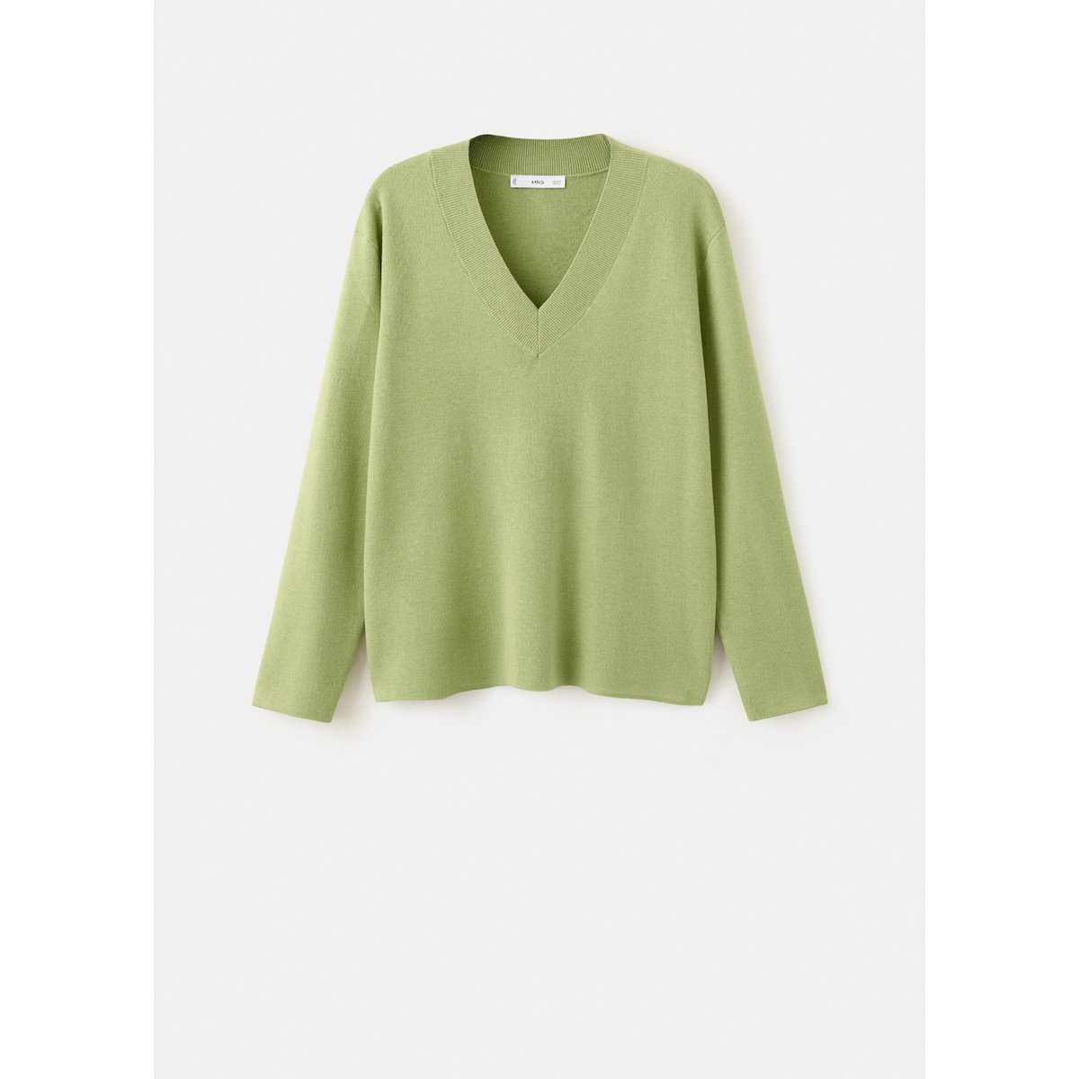 Pull-over maille col en V vert, MANGO
