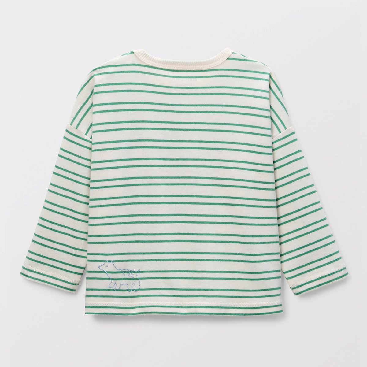 T-shirt manches longues rayé et imprimé en coton BIO GOTS naturel, BOUT'CHOU