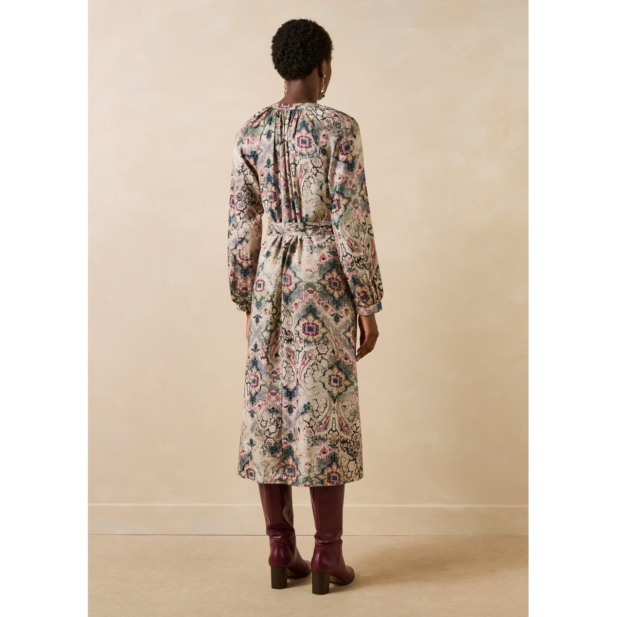 Robe à imprimé manches longues ecru, LA FEE MARABOUTEE