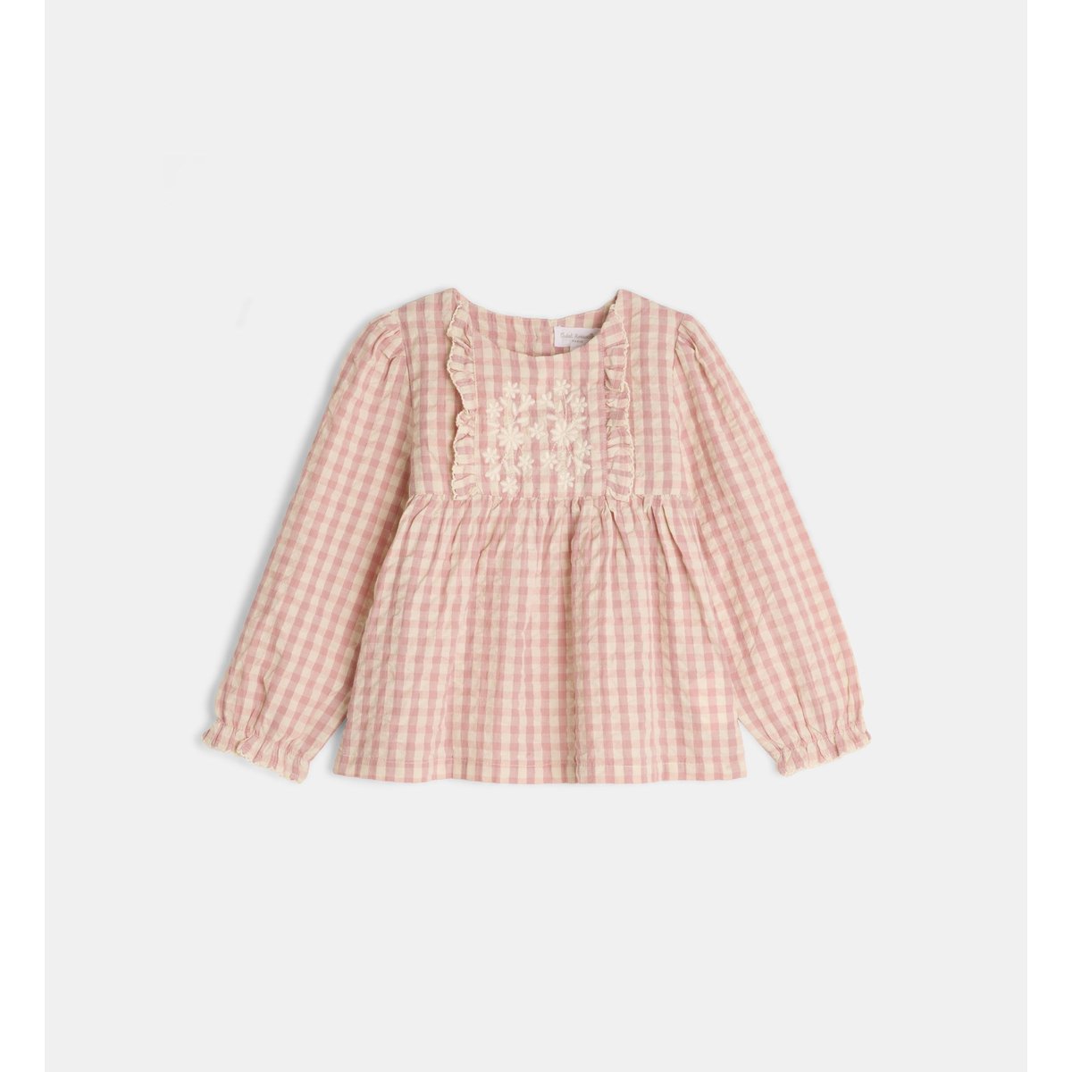 Blouse évasée tabote check seersucker vichy coton bio rose et beige, CADET ROUSSELLE